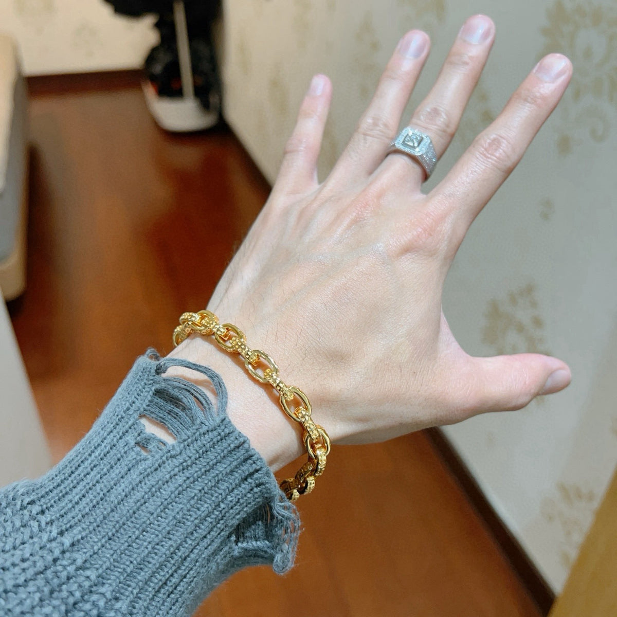 Geometric Emblem Bracelet in Polished Metal-Tone – Design 022 main product view