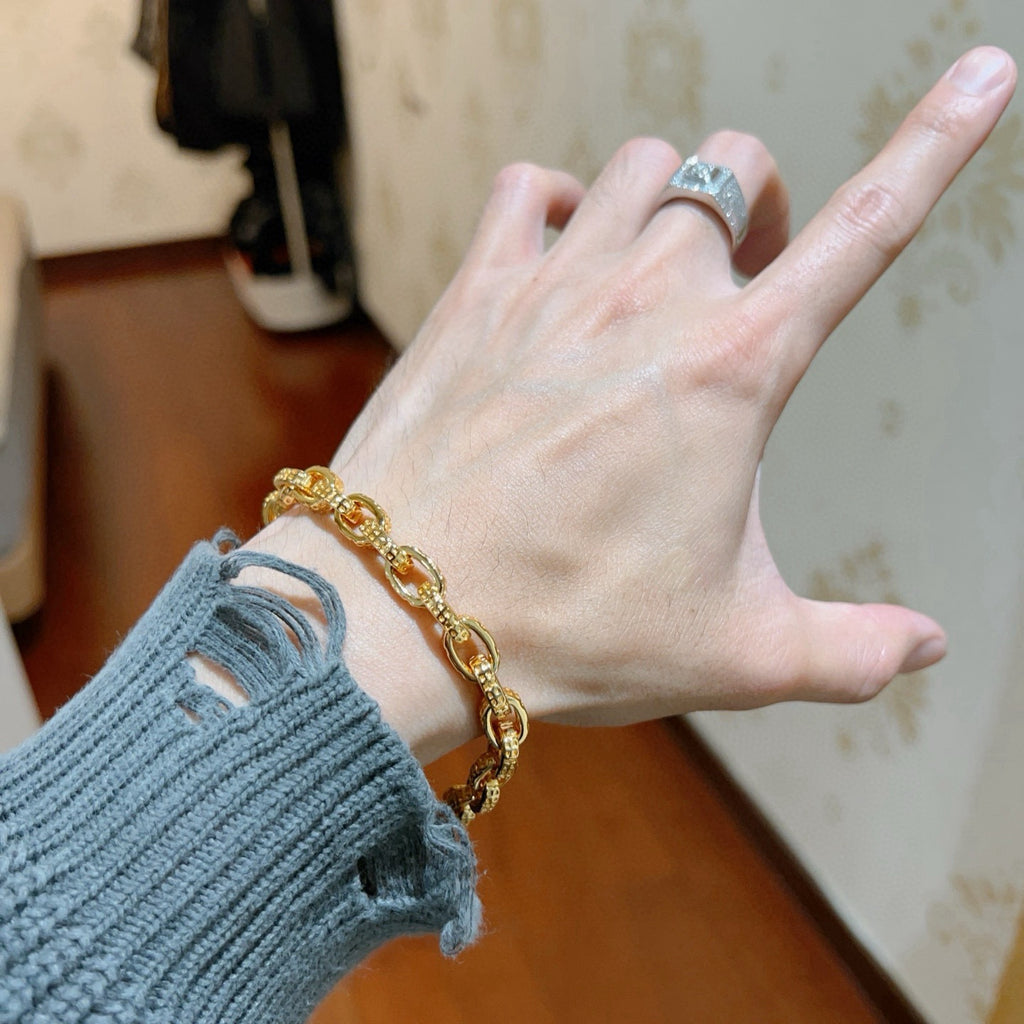 Geometric Emblem Bracelet in Polished Metal-Tone – Design 040 detail view