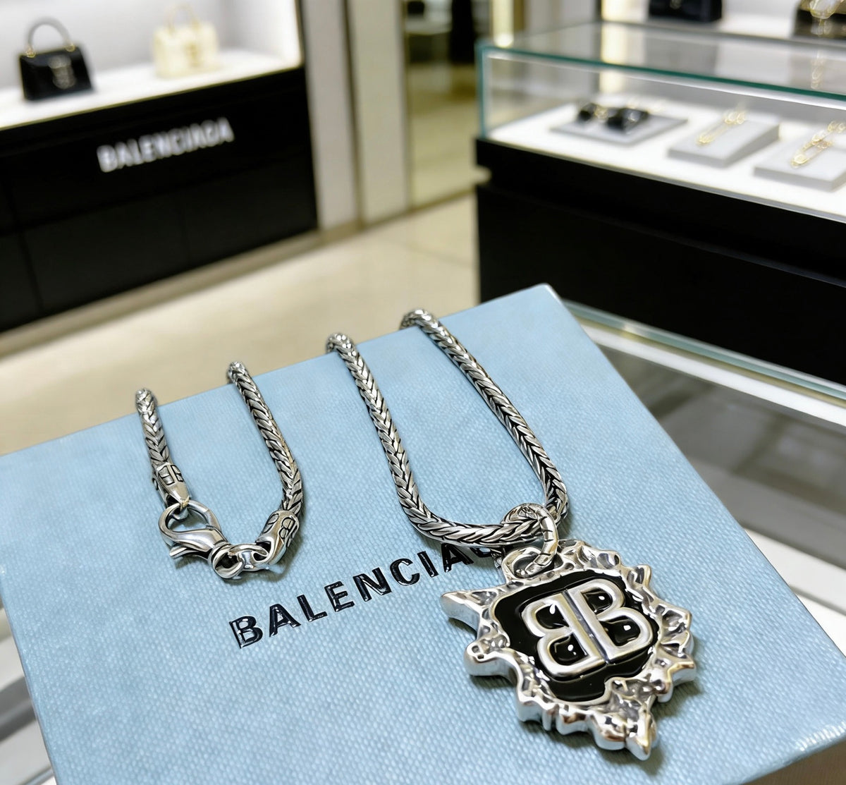 Geometric Emblem Pendant Necklace in Polished Metal-Tone – Vintage Detail – Design 052 main product view