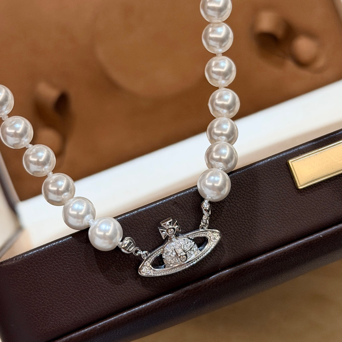 Orb Pendant Necklace in Silver-Tone – Pearl Detail styled product view