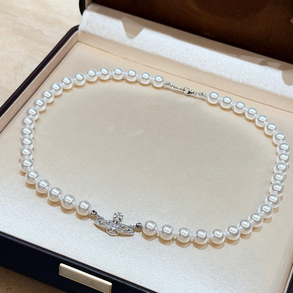 Orb Pendant Necklace in Silver-Tone – Pearl Detail detail view