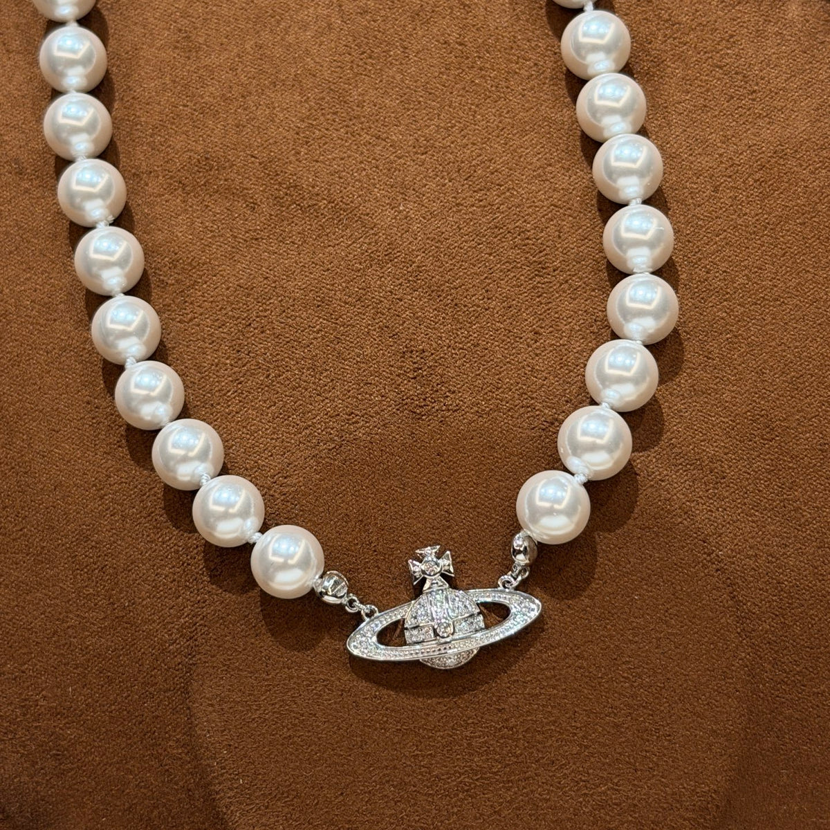 Orb Pendant Necklace in Silver-Tone – Pearl Detail main product view