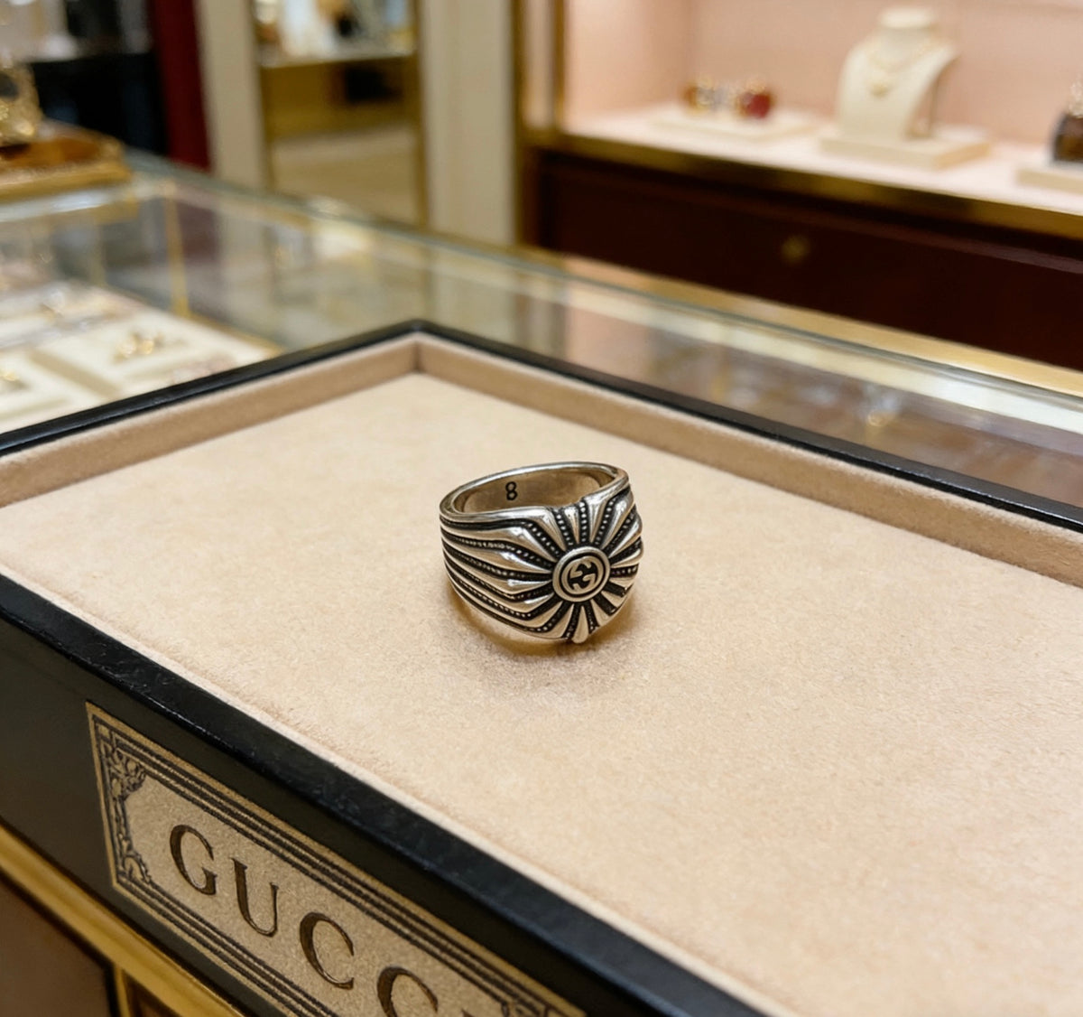 Double-G Emblem Statement Ring in Polished Metal-Tone – Design 004 main product view