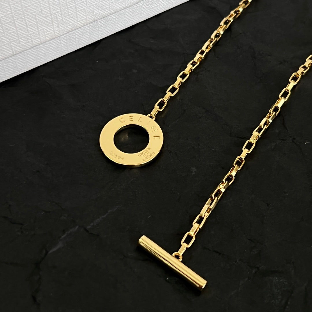 Signature Emblem Pendant Necklace in Polished Metal-Tone – Design 02 styled detail