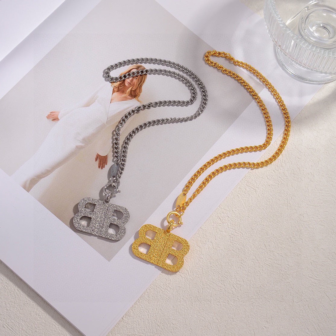 Geometric Emblem Pendant Necklace in Gold-Tone – Design 002 main product view