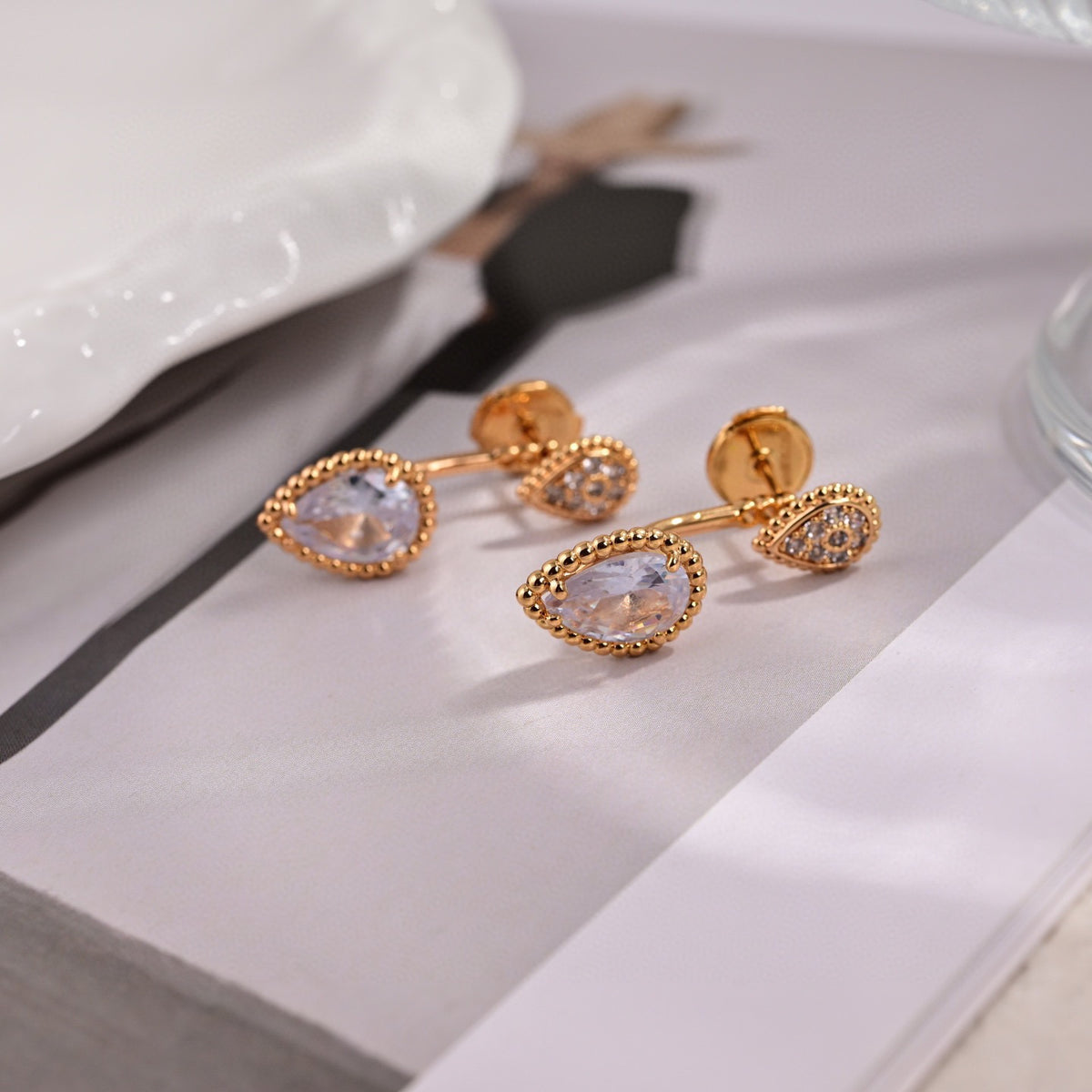 Geometric Emblem Stud Earrings in Polished Metal-Tone – Design 001 detail view