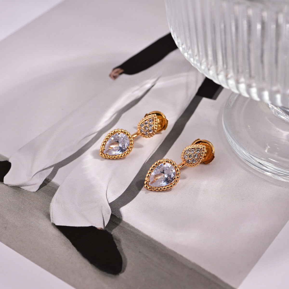 Geometric Emblem Stud Earrings in Polished Metal-Tone – Design 001 front product view
