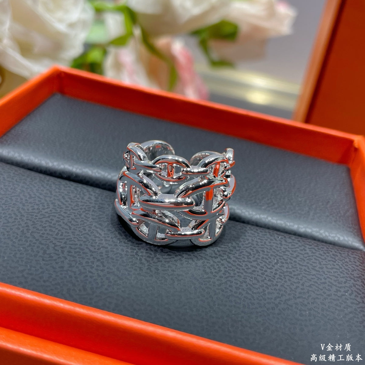 Toggle Statement Ring in Polished Metal-Tone – Toggle Detail – Design 005 front product view