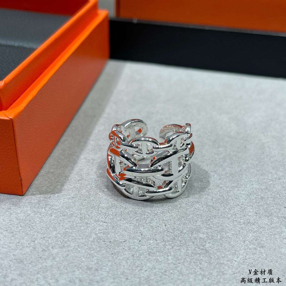 Toggle Statement Ring in Polished Metal-Tone – Toggle Detail – Design 005 styled product view