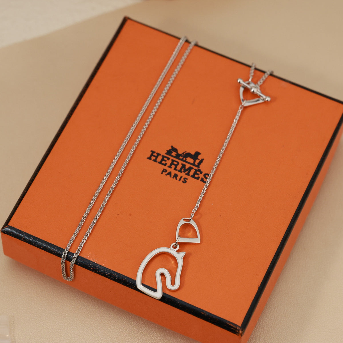Horse Head Pendant Necklace in Rose-Gold-Tone – Rose Gold Detail front product view