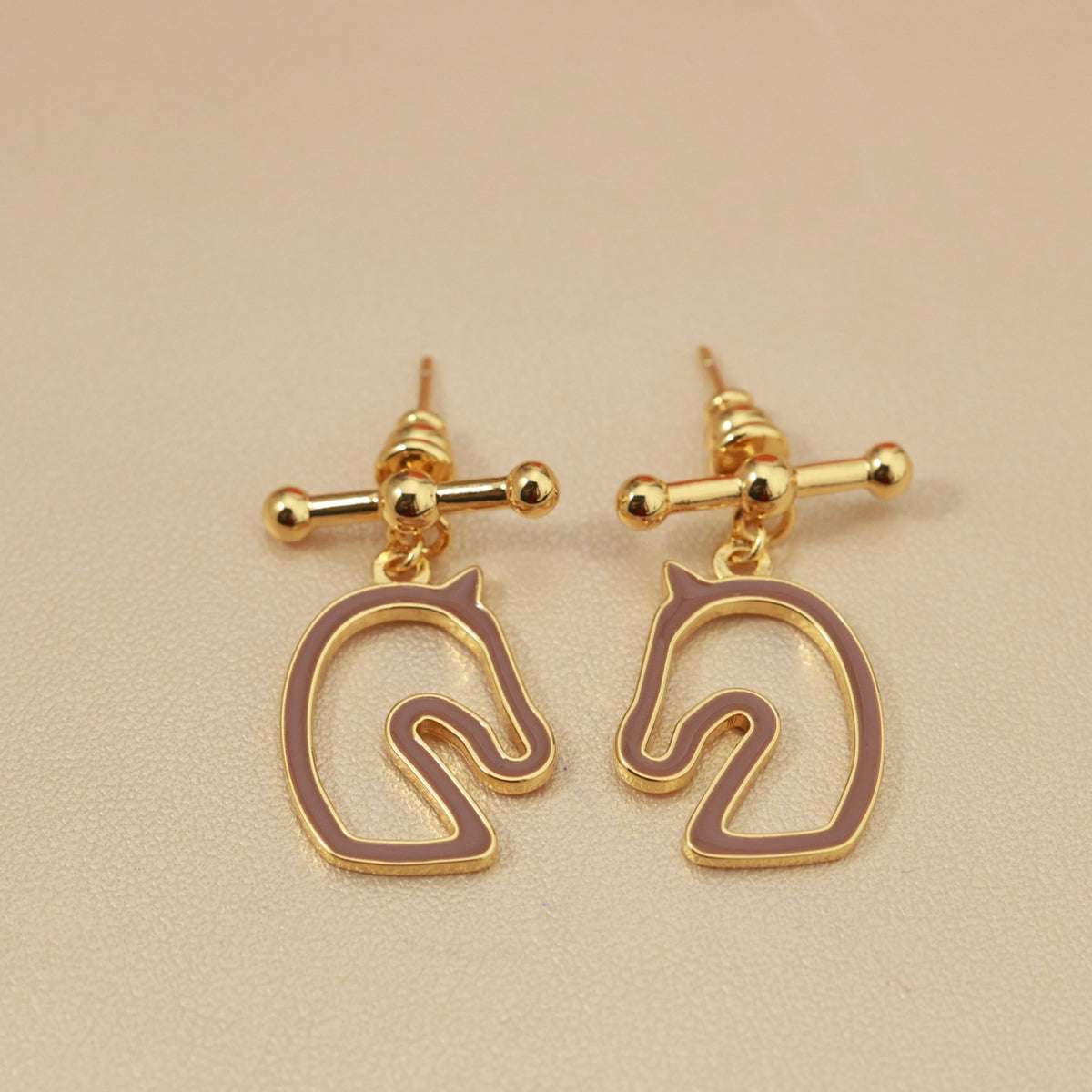 Horse Head Stud Earrings in Rose-Gold-Tone – Rose Gold Detail – Design 003 main product view