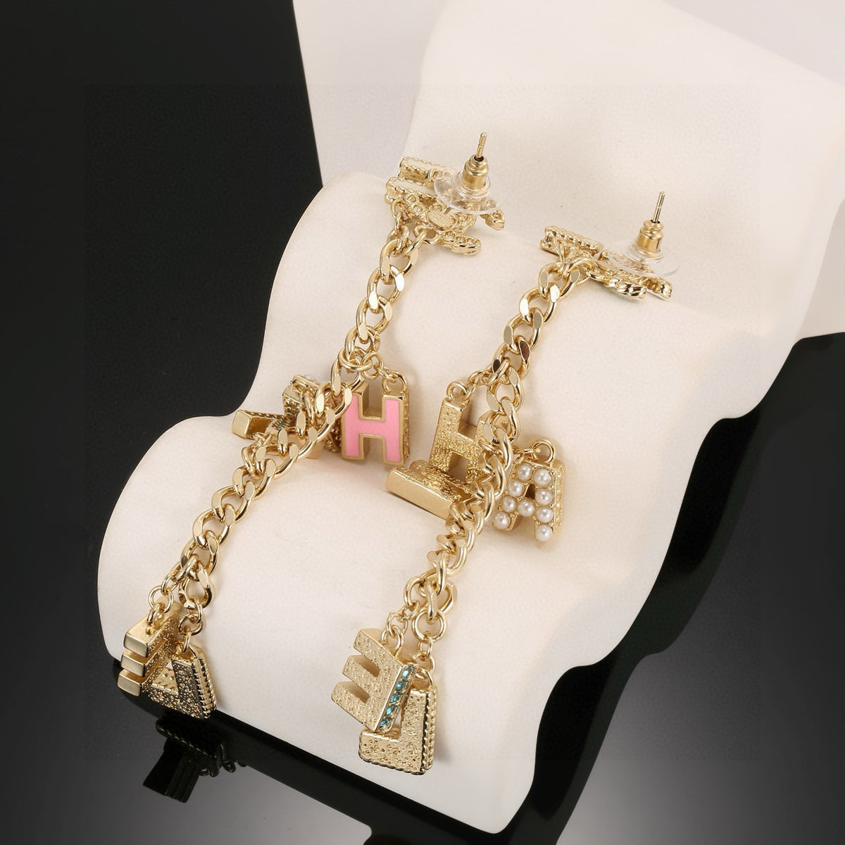 Letter Stud Earrings in Gold-Tone – Design 001 main product view