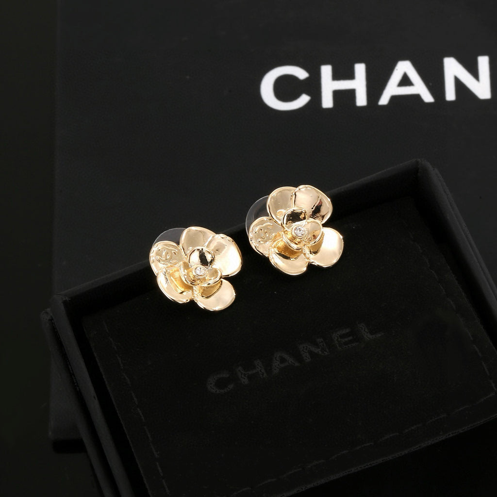 Camellia Stud Earrings in Gold-Tone – Camellia Detail – Design 003 main product view