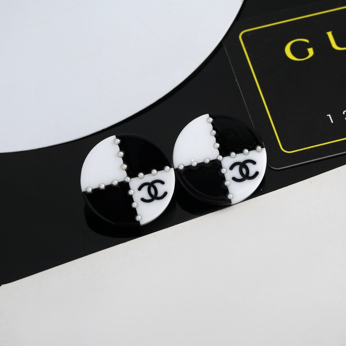 Signature Emblem Stud Earrings in Gold-Tone – Design 018 front product view