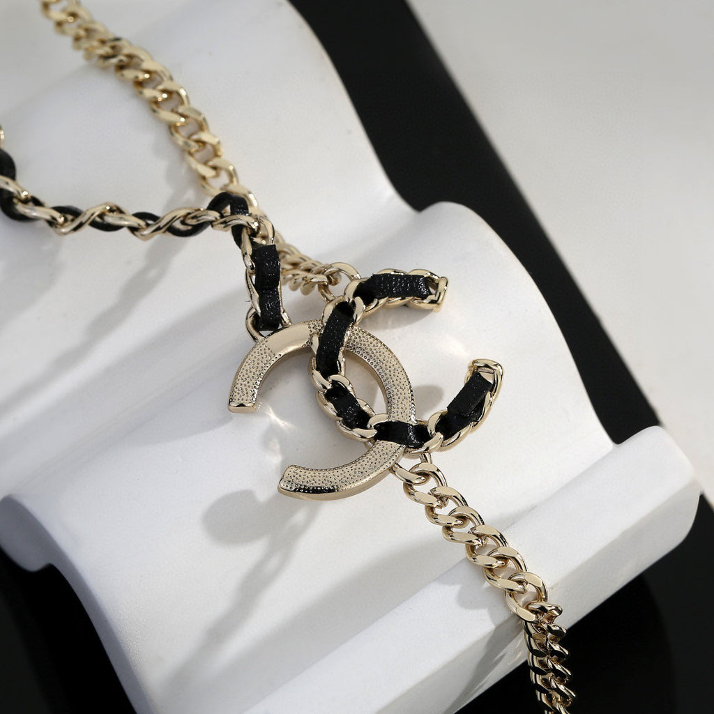 Signature Emblem Pendant Necklace in Gold-Tone – Black Detail – Design 011 side detail