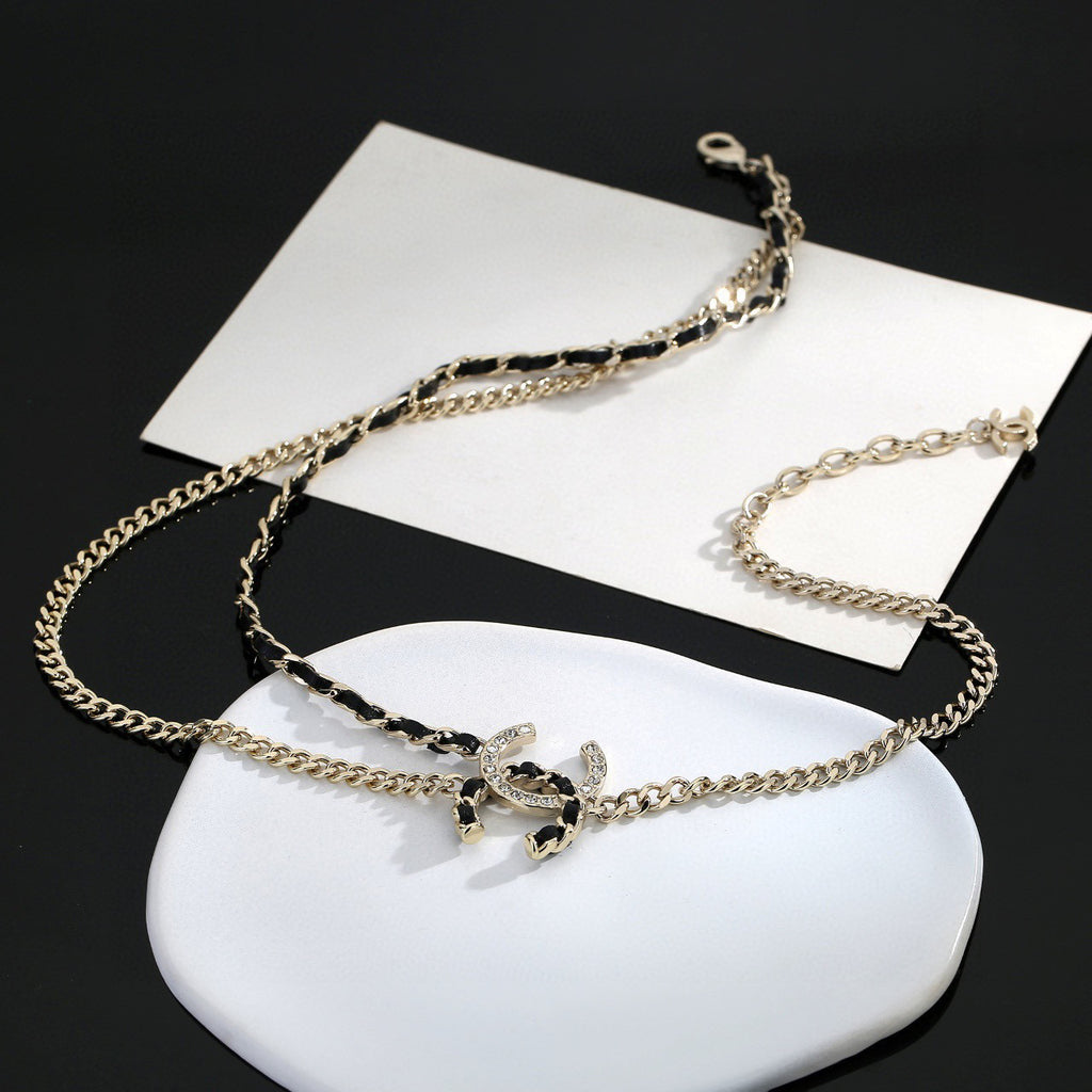 Signature Emblem Pendant Necklace in Gold-Tone – Black Detail – Design 011 main product view