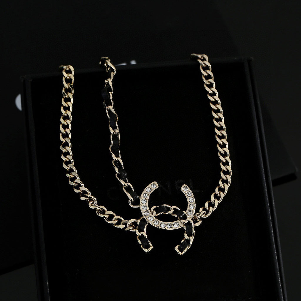 Signature Emblem Pendant Necklace in Gold-Tone – Black Detail – Design 011 close-up detail