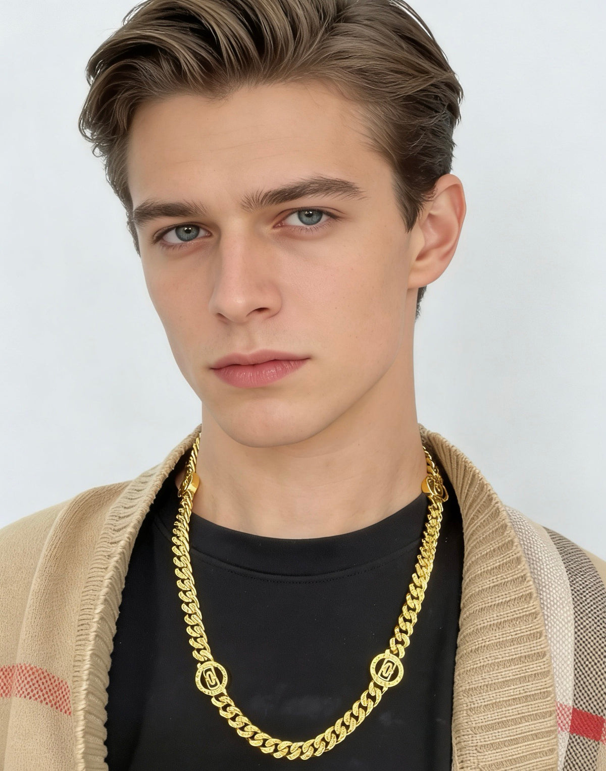 Geometric Emblem Pendant Necklace in Gold-Tone – Design 006 styled product view