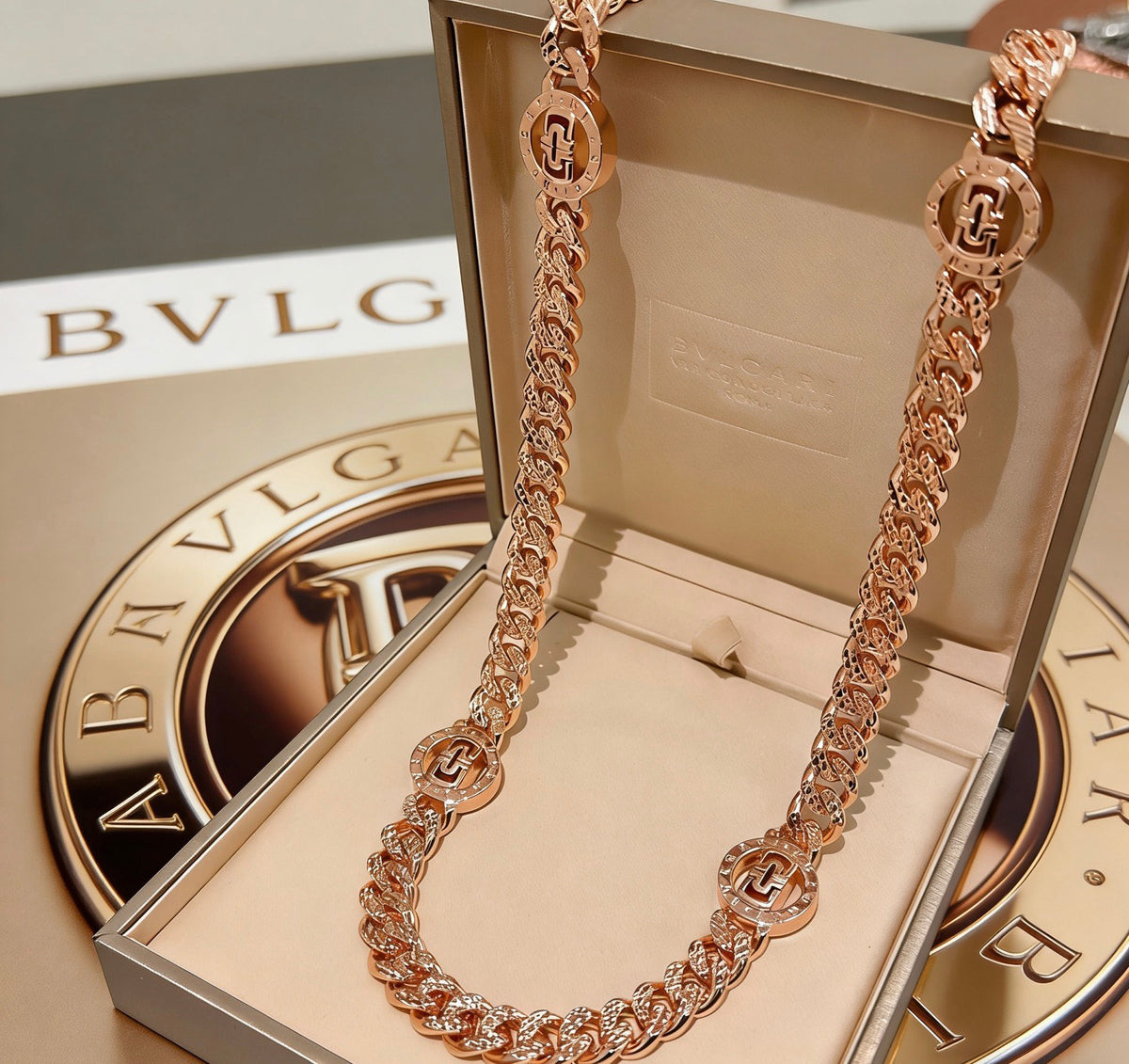 Geometric Emblem Pendant Necklace in Gold-Tone – Design 005 front product view