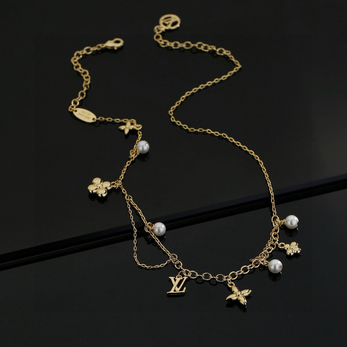 Letter Emblem Pendant Necklace in Polished Metal-Tone – Design 016 detail view