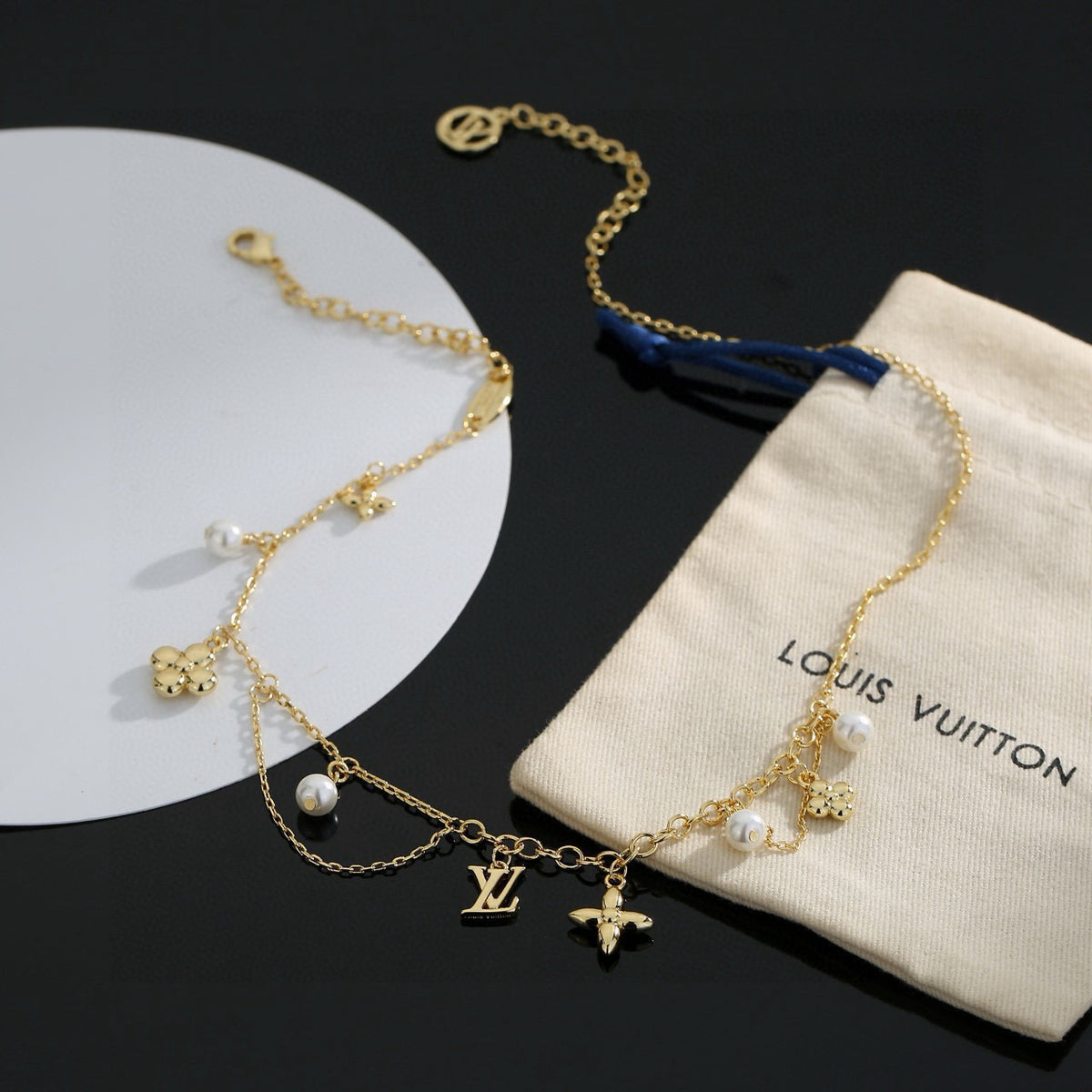 Letter Emblem Pendant Necklace in Polished Metal-Tone – Design 016 close-up detail