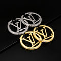 Letter Emblem Stud Earrings in Polished Metal-Tone – Design 011 main product view