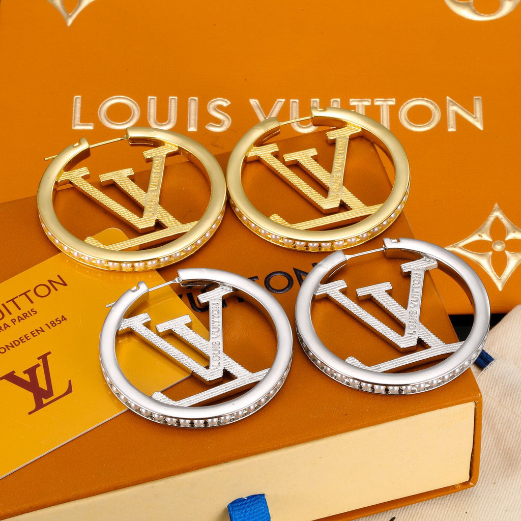 Letter Emblem Stud Earrings in Polished Metal-Tone – Design 011 styled product view