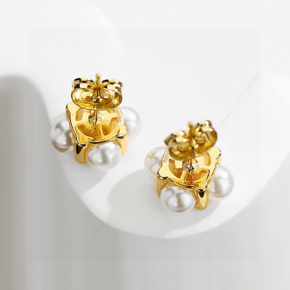 Signature Emblem Stud Earrings in Gold-Tone – Design 03 side detail