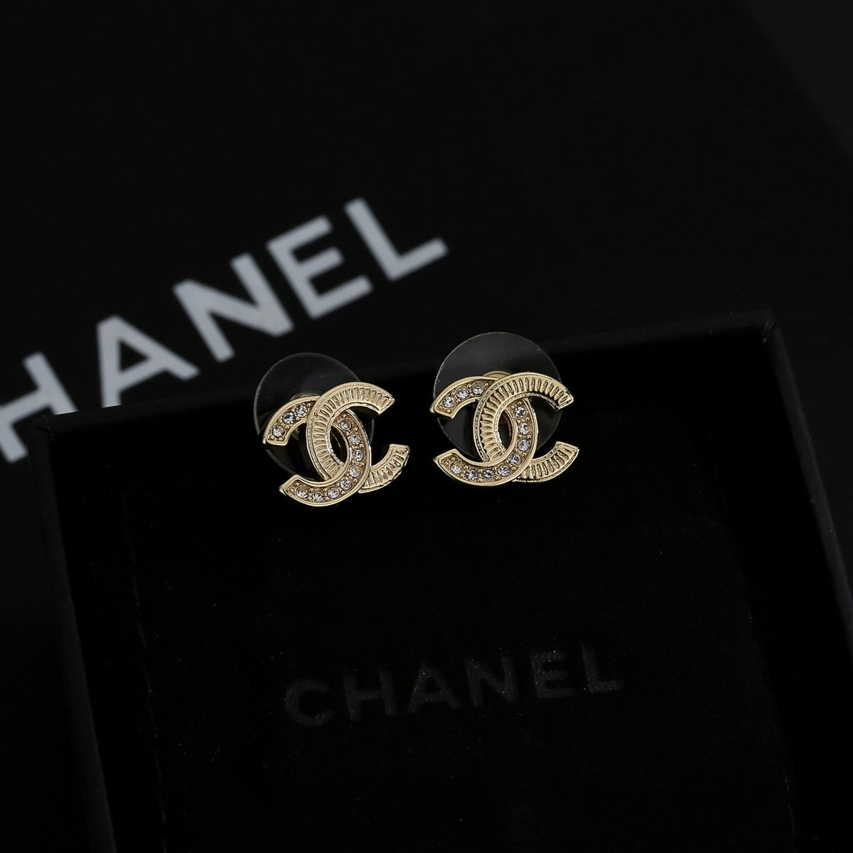 Signature Emblem Stud Earrings in Gold-Tone – Design 019 side detail