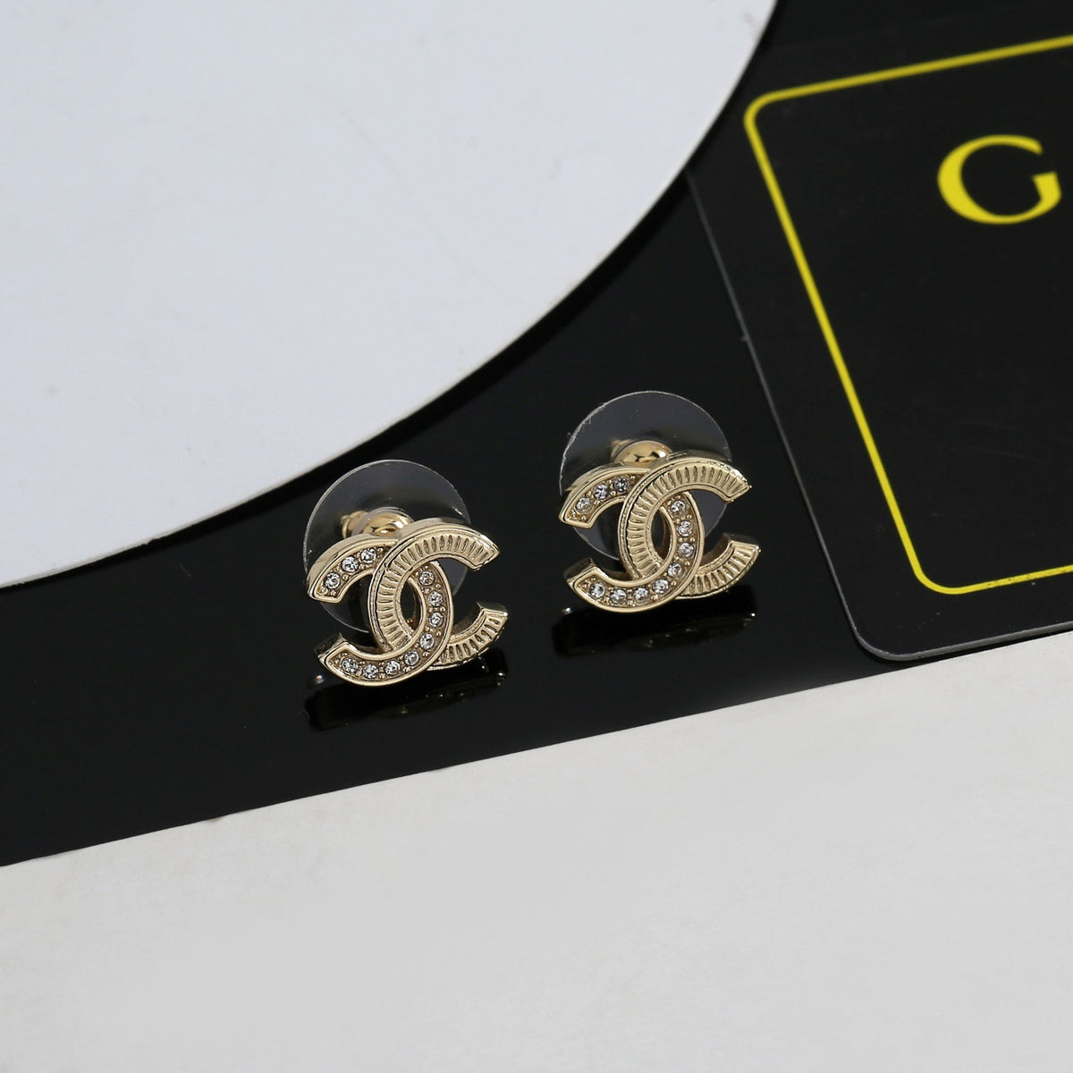 Signature Emblem Stud Earrings in Gold-Tone – Design 019 front product view