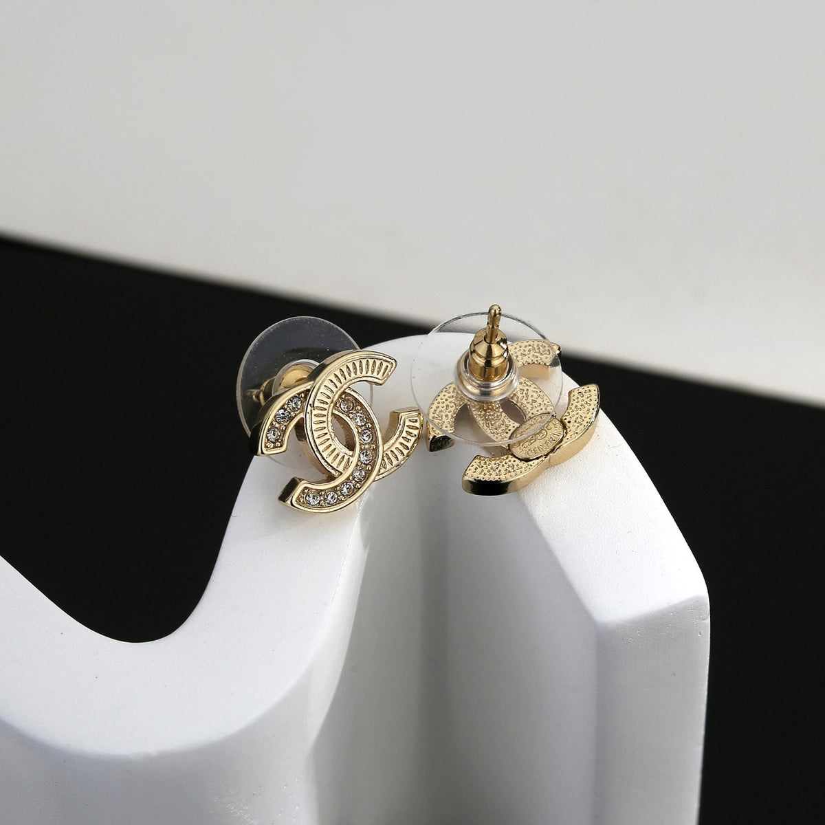 Signature Emblem Stud Earrings in Gold-Tone – Design 019 styled product view