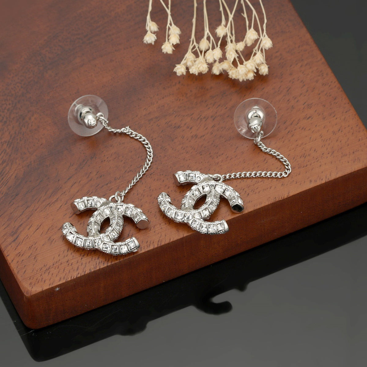 Signature Emblem Crystal-Accent Stud Earrings – Design 009 close-up detail
