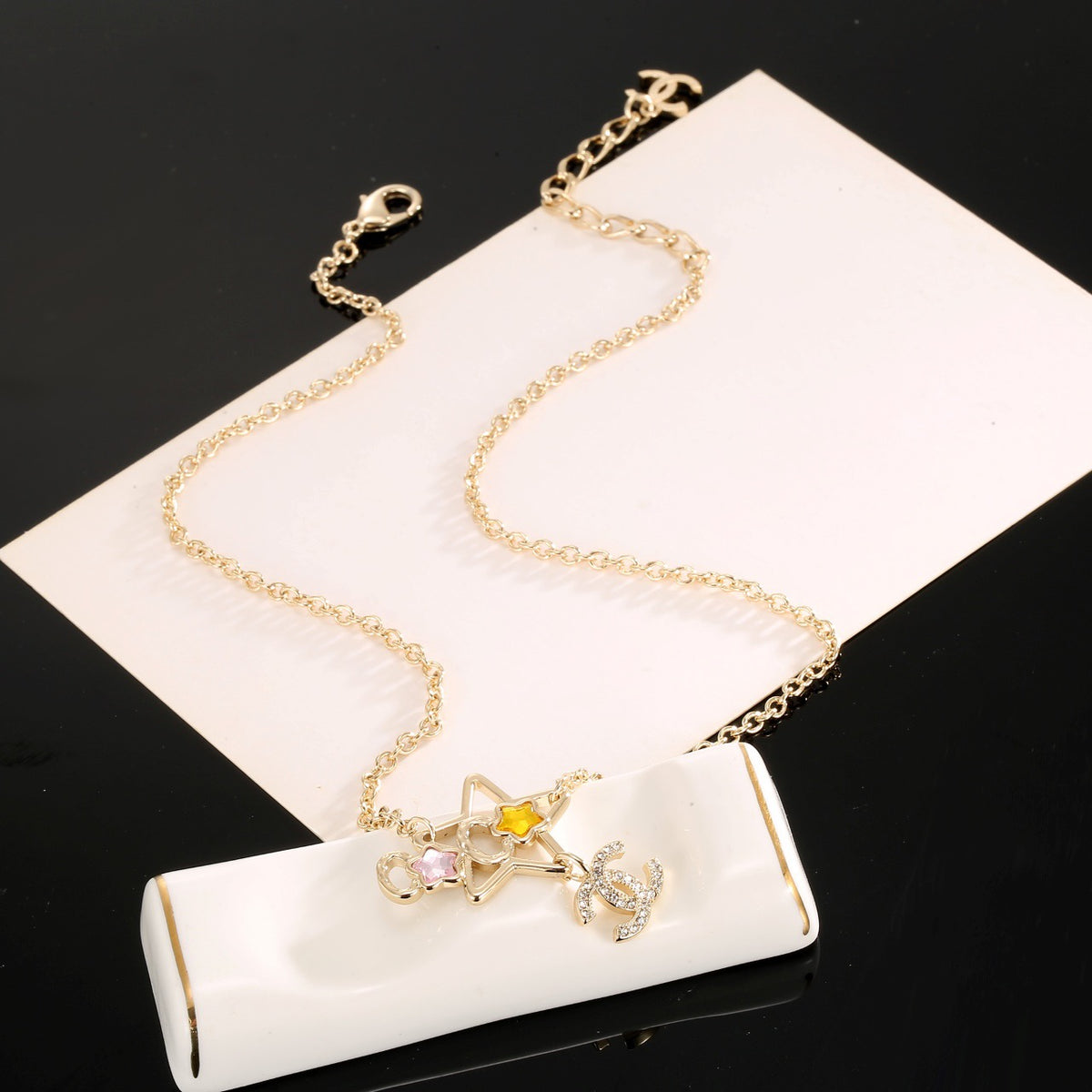 Double-C Emblem Crystal-Accent Pendant Necklace – Star Detail main product view