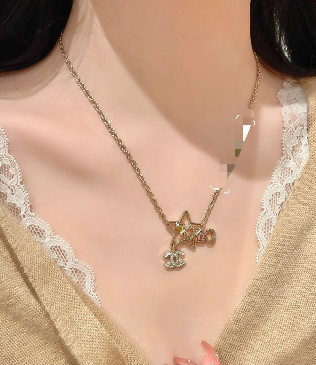 Double-C Emblem Crystal-Accent Pendant Necklace – Star Detail detail view