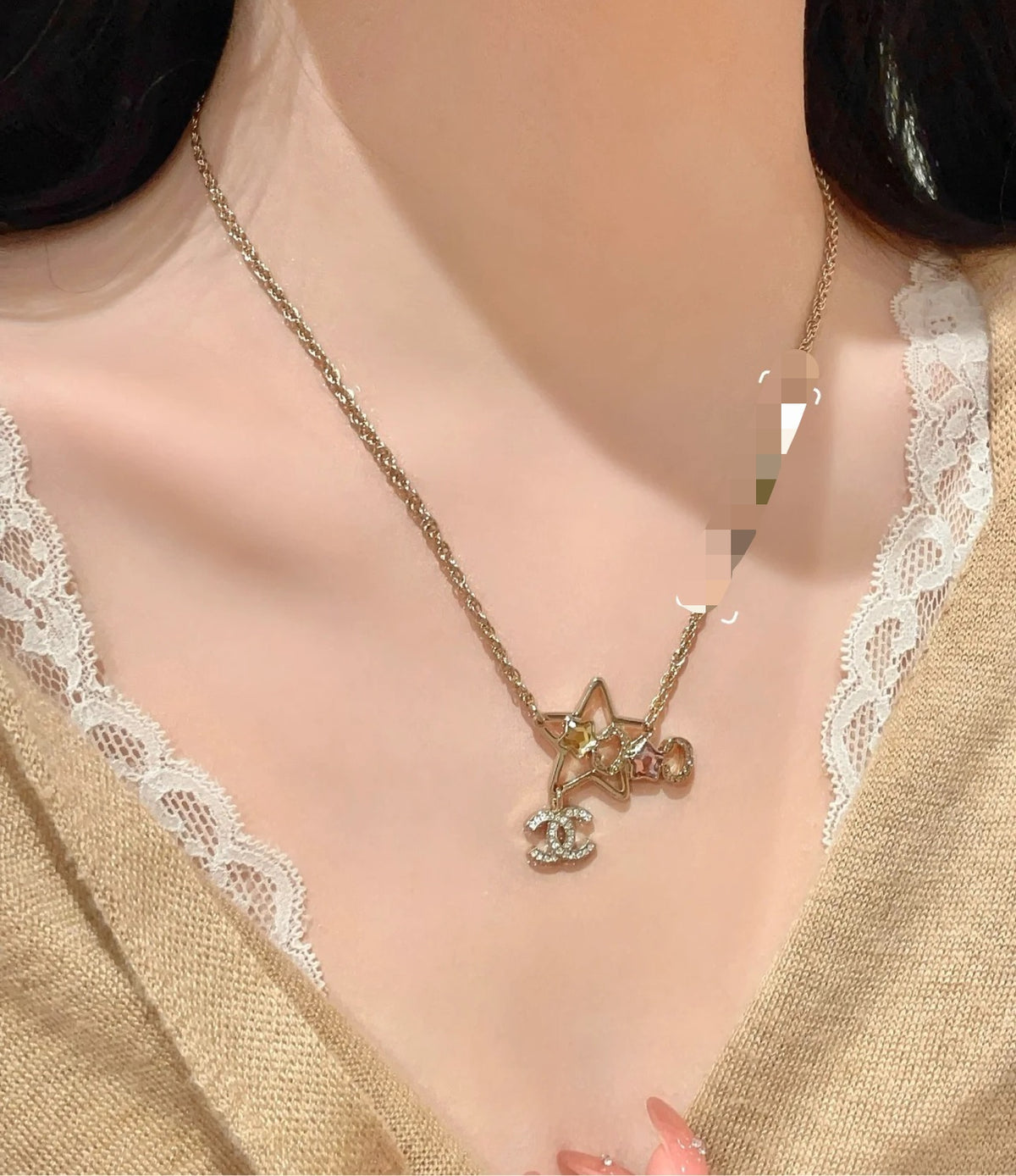 Double-C Emblem Crystal-Accent Pendant Necklace – Star Detail detail view