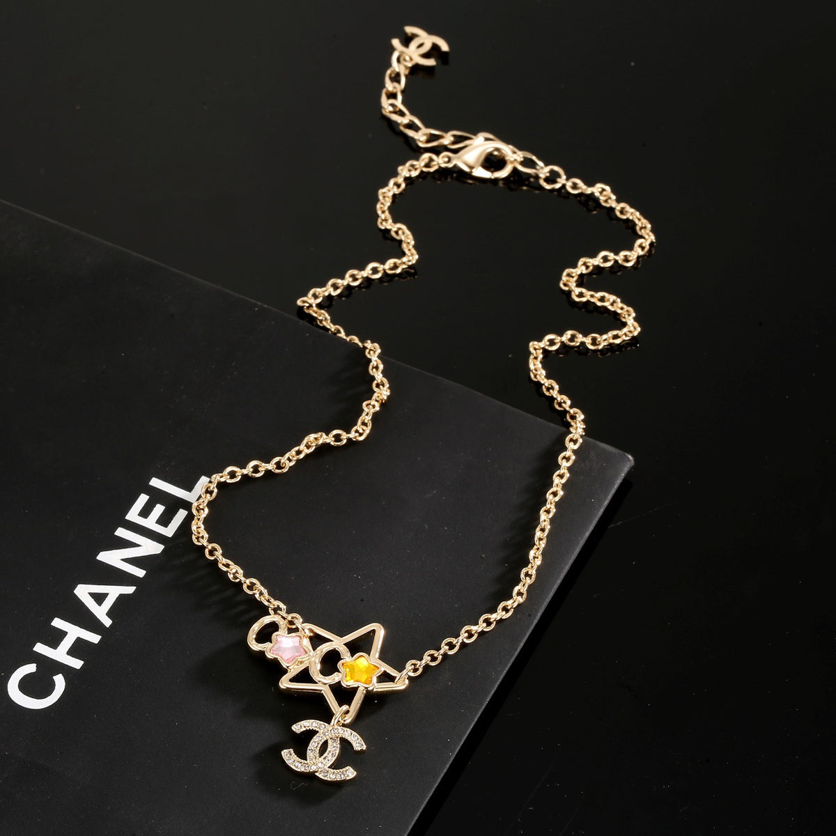 Double-C Emblem Crystal-Accent Pendant Necklace – Star Detail front product view