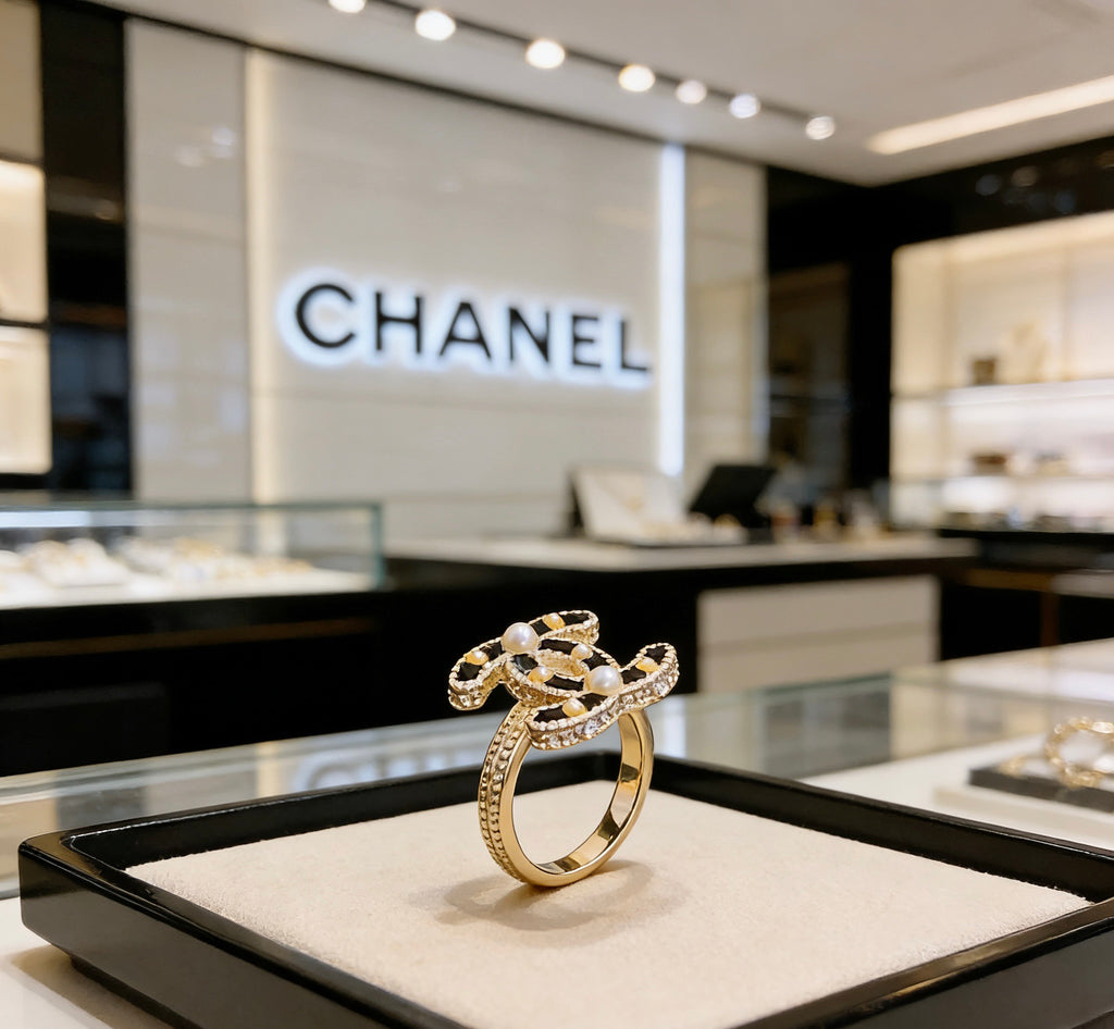 Pearl Statement Ring in Polished Metal-Tone – Pearl Detail – Design 004 styled product view