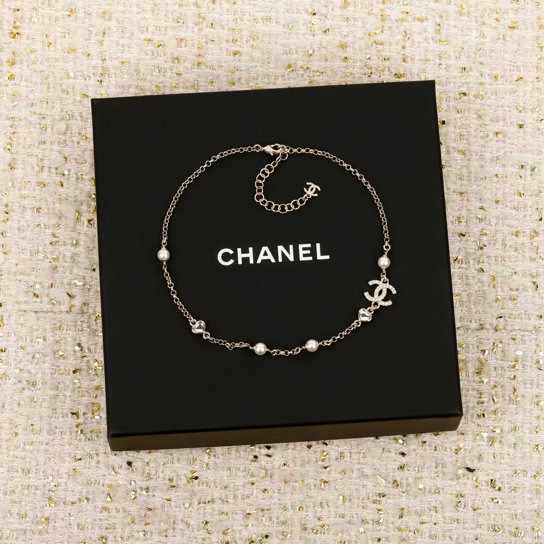 Double-C Emblem Pendant Necklace in Polished Metal-Tone – Design 014 styled product view