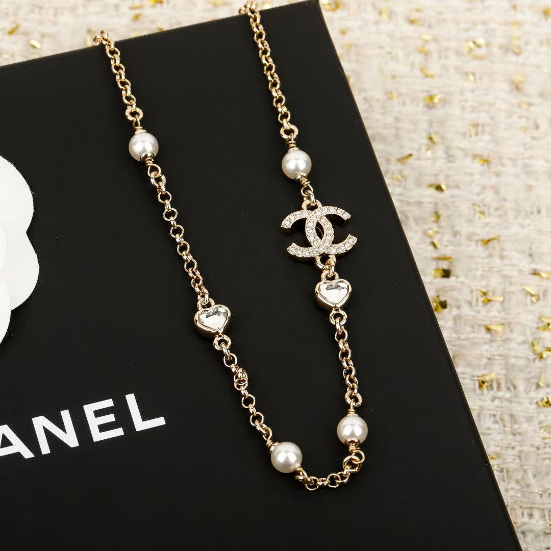 Double-C Emblem Pendant Necklace in Polished Metal-Tone – Design 014 close-up detail