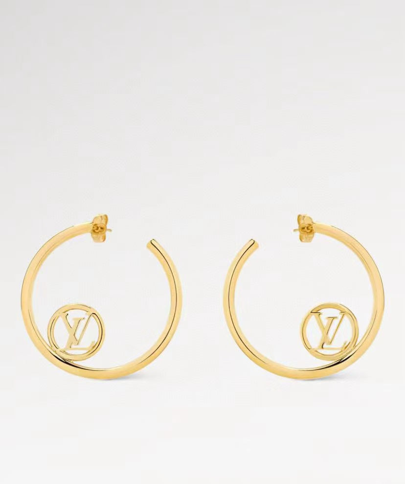 Letter Emblem Stud Earrings in Polished Metal-Tone – Design 010 main product view