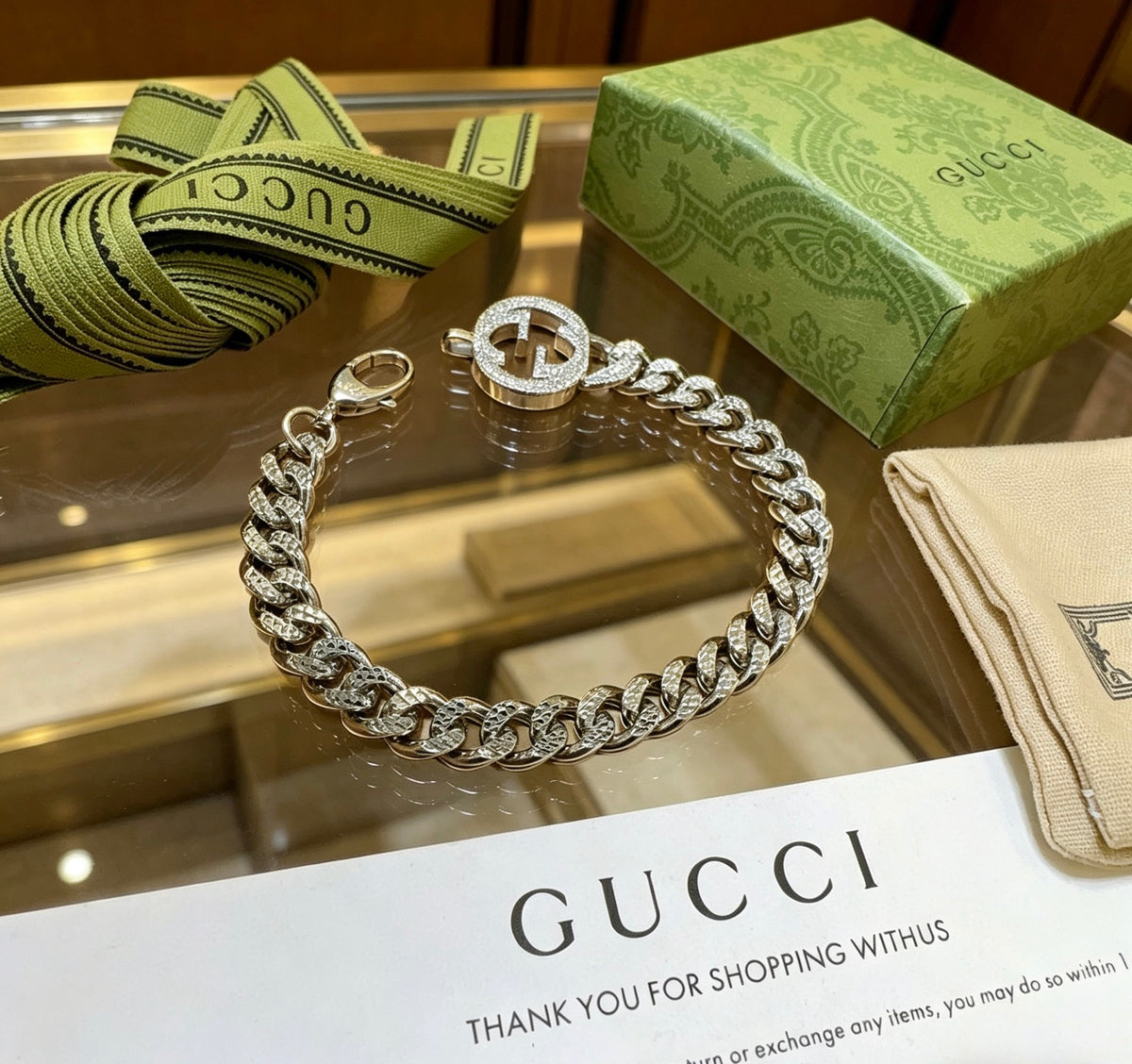 Geometric Emblem Bracelet in Polished Metal-Tone – Design 035 front product view