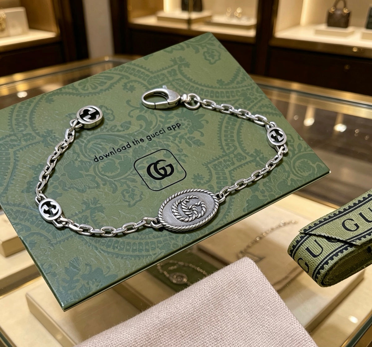 Geometric Emblem Bracelet in Polished Metal-Tone – Design 054 front product view