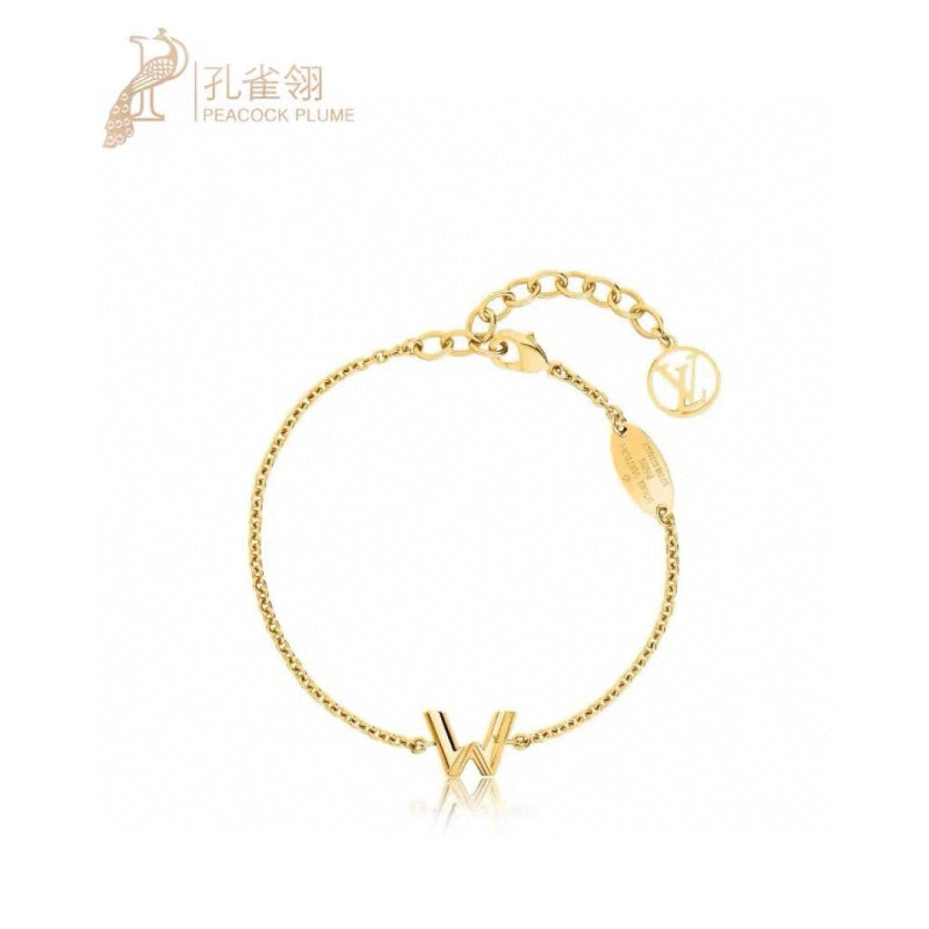 Letter Emblem Bracelet in Polished Metal-Tone – Design 016 front product view