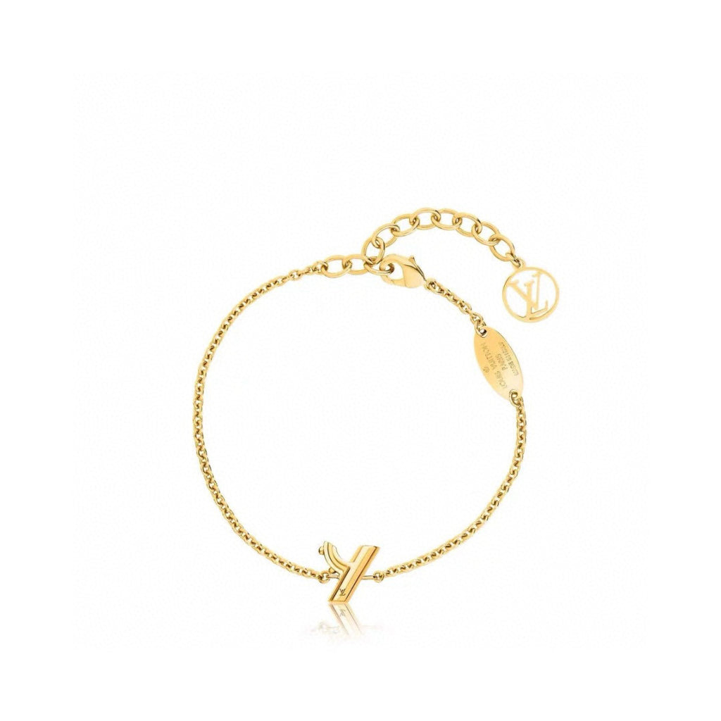 Letter Emblem Bracelet in Polished Metal-Tone – Design 016 side detail
