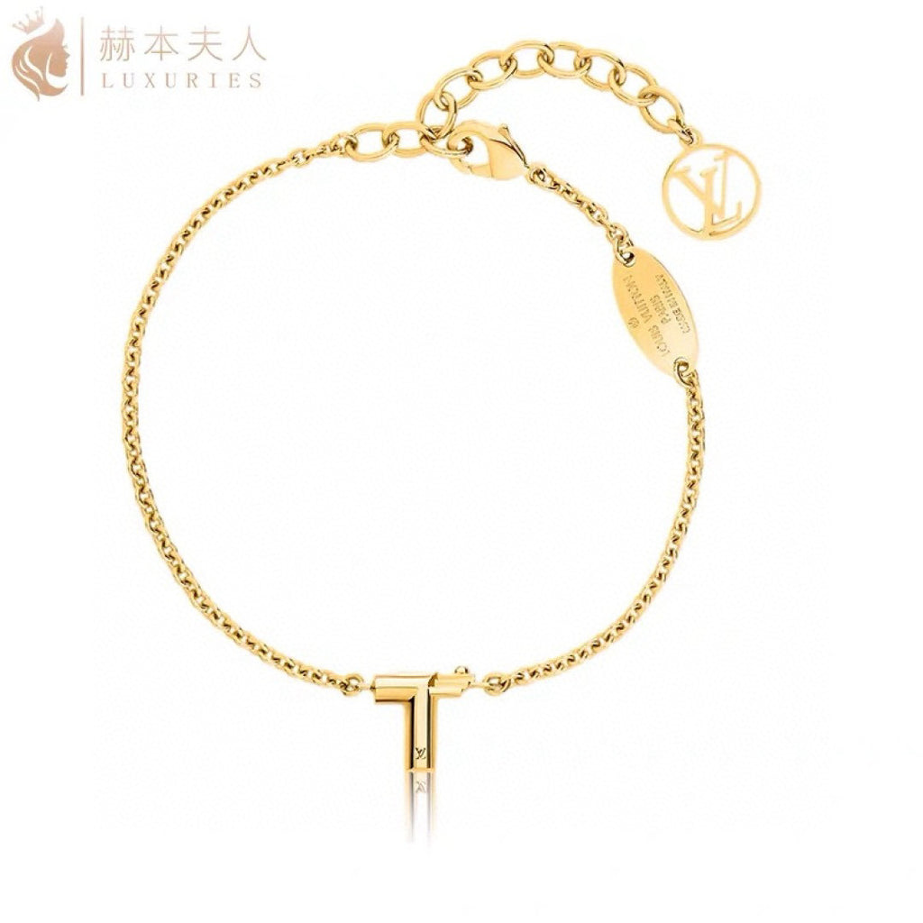 Letter Emblem Bracelet in Polished Metal-Tone – Design 016 close-up detail