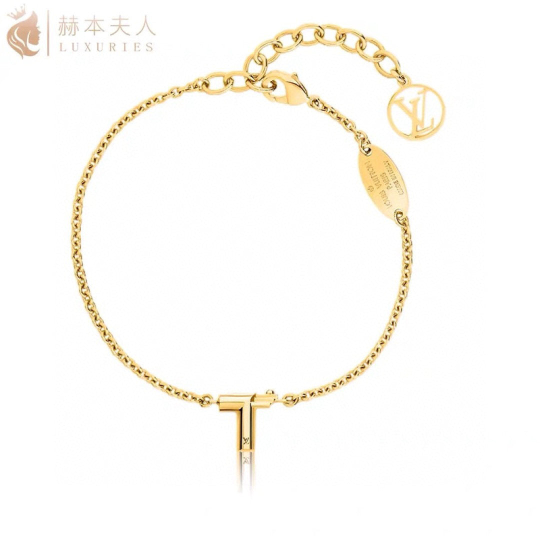 Letter Emblem Bracelet in Polished Metal-Tone – Design 016 close-up detail