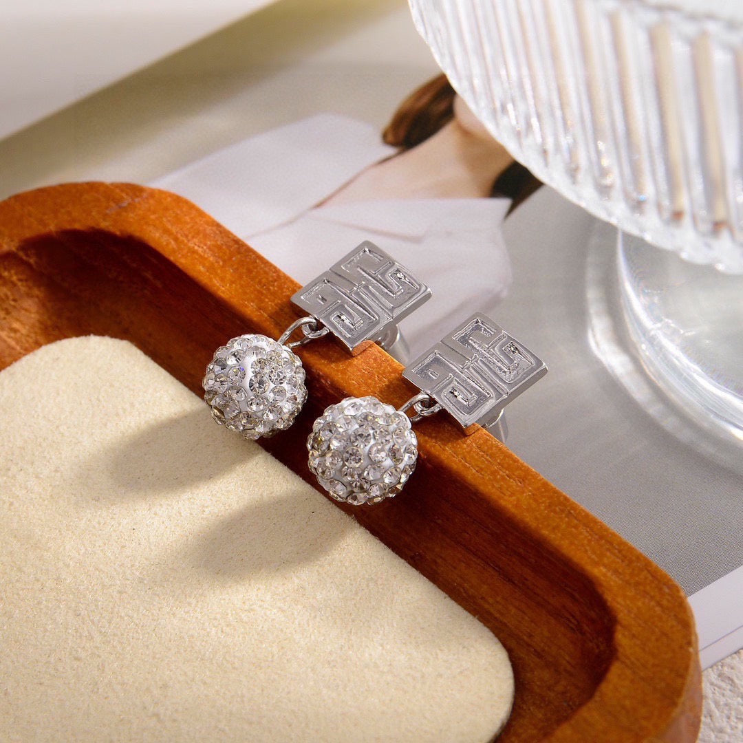 Signature Emblem Crystal-Accent Stud Earrings – Design 016 front product view