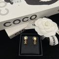 Double-C Emblem Stud Earrings in Polished Metal-Tone – Design 203 main product view