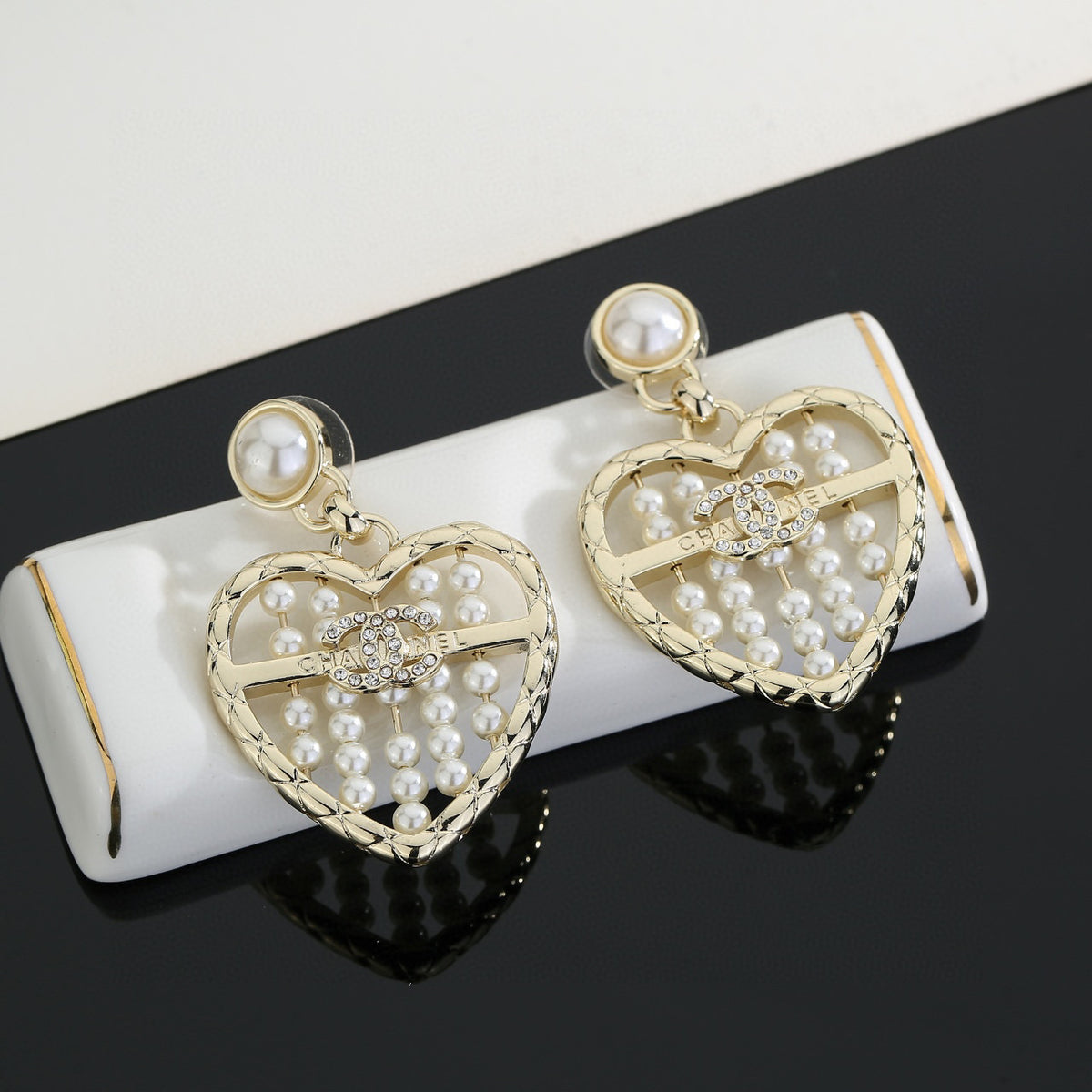 Signature Emblem Stud Earrings in Gold-Tone – Design 025 front product view