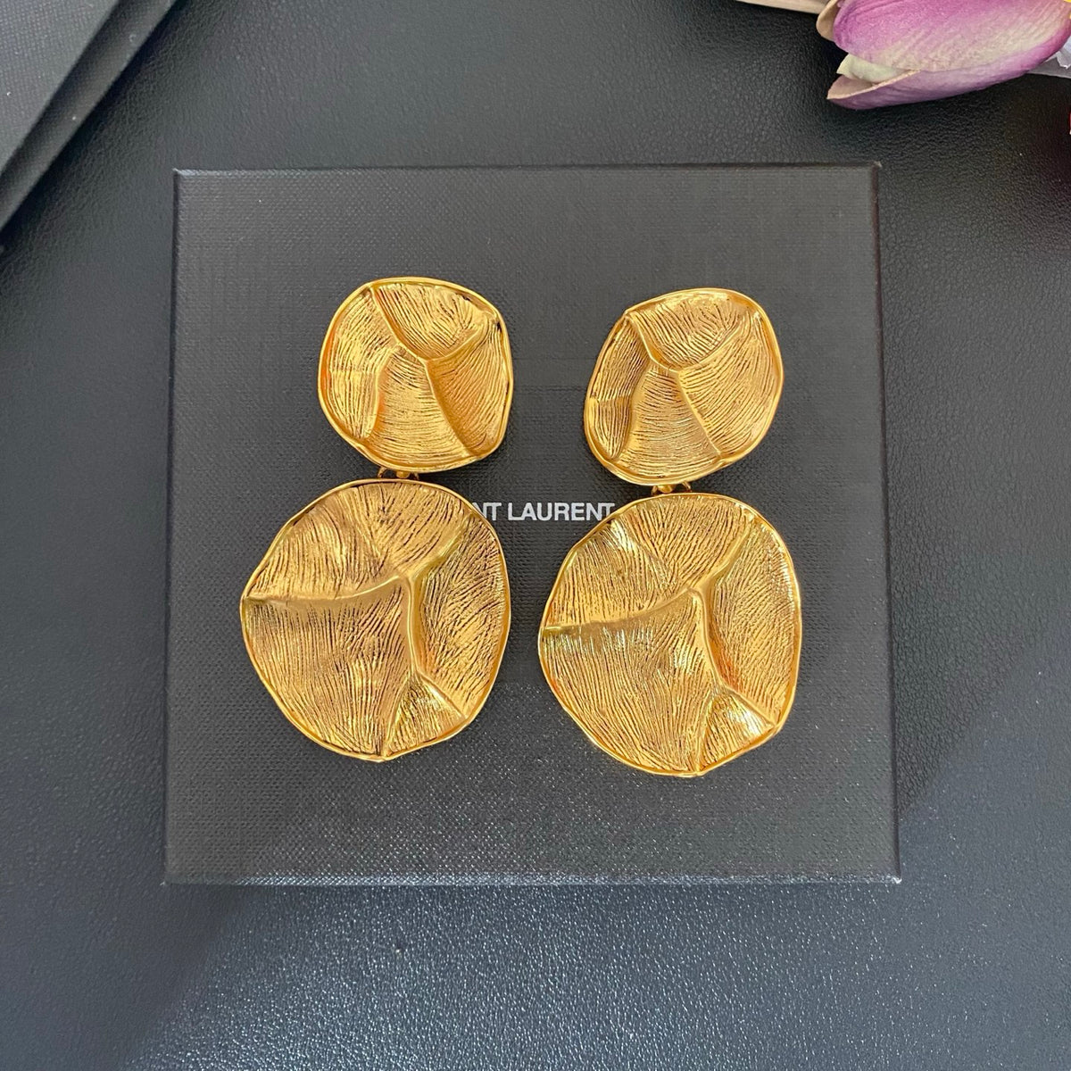 Saint Laurent Round Statement Earrings in Polished Metal-Tone detail view